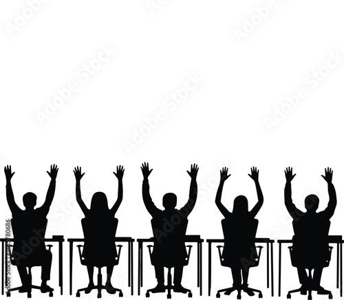 Students Classroom Silhouette Set Learning and Participation Concept