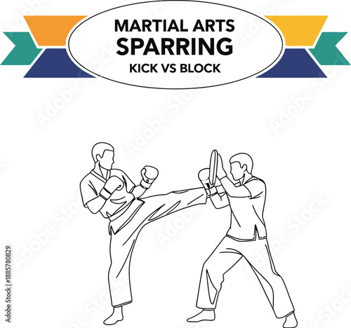 Black outline vector of martial arts sparring kick versus block movement