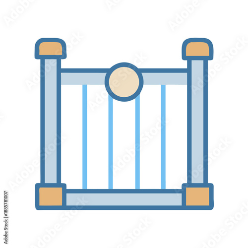 Simple Illustration of Gate with Light Blue Bars and Tan Accents
