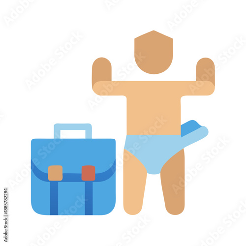 Simplified Cartoon Illustration of Baby Businessman Ready for Work and Success