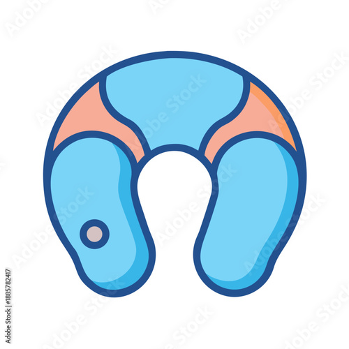 Blue U-shaped neck pillow illustration promoting travel comfort and relaxation on black background