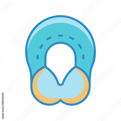 Illustration of a blue neck pillow against black background for travel comfort