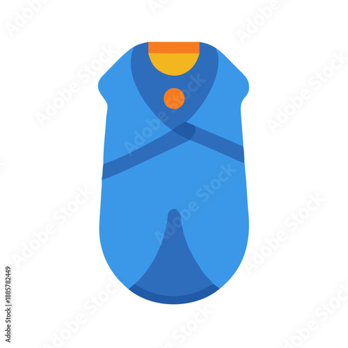 Minimalist blue robe graphic illustration with yellow accents on a black background