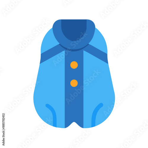 Simple flat design blue baby onesie with orange buttons on black background