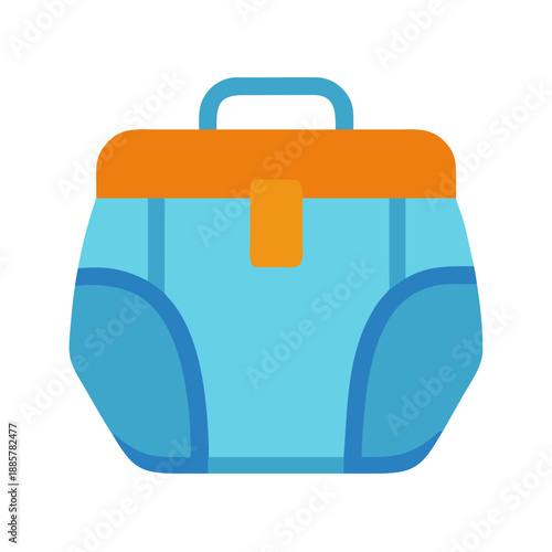 Stylized toolbox illustration, simple design, blue and orange colors, isolated on black