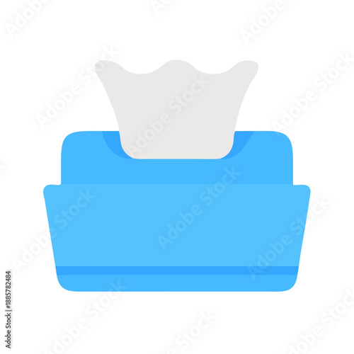 Blue tissue box dispensing wipes on black background. Flat design illustration