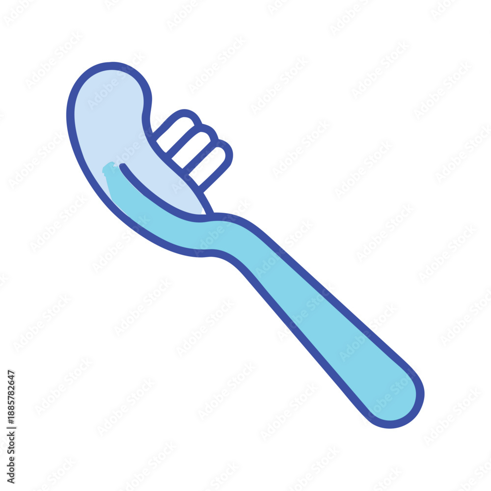 Obraz premium Light blue toothbrush icon with dark blue outline against black background