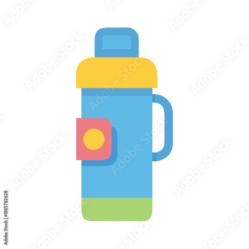 Isolated flat illustration of a colorful water bottle with a handle on black