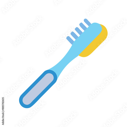 Minimalist illustration of a blue toothbrush with yellow accents on a black background