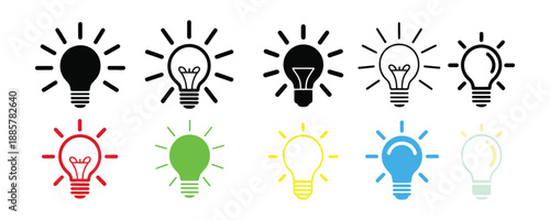 Set of colorful lightbulb icons symbolizing ideas and innovation