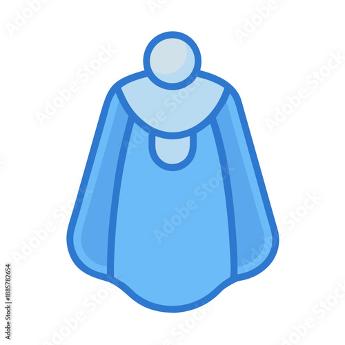 Stylized light blue cape with dark blue trim floating on black background
