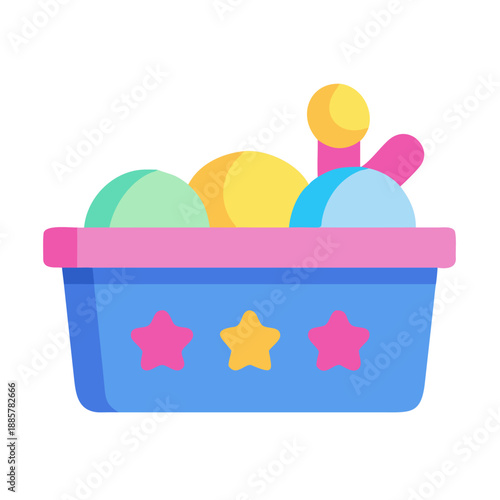 A basket of colorful playful objects on a black background simple illustration