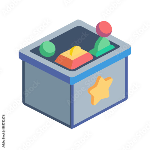 Isometric Box with Colorful Geometric Shapes Isolated on Black Background