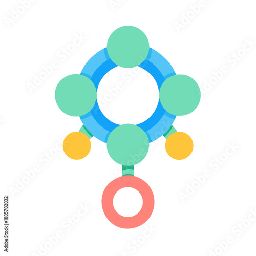 Abstract Circle and Ring Structure Graphic on Black Background, Flat Design