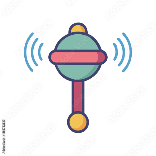 Colorful Flat Illustration of a Baby Rattle Toy on Black Background