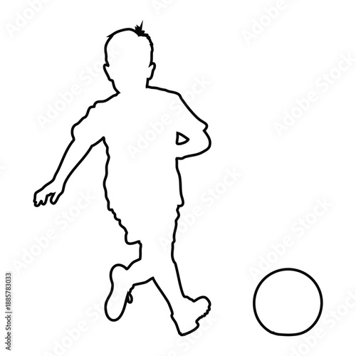 A child silhouette playing with a ball in simple line art