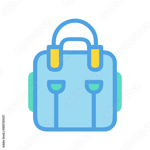 Stylized light blue duffel bag with yellow and sea green accents illustration