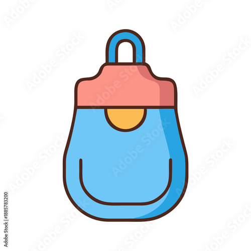 Stylized light blue handbag illustration with a brown stroke and peach-colored flap