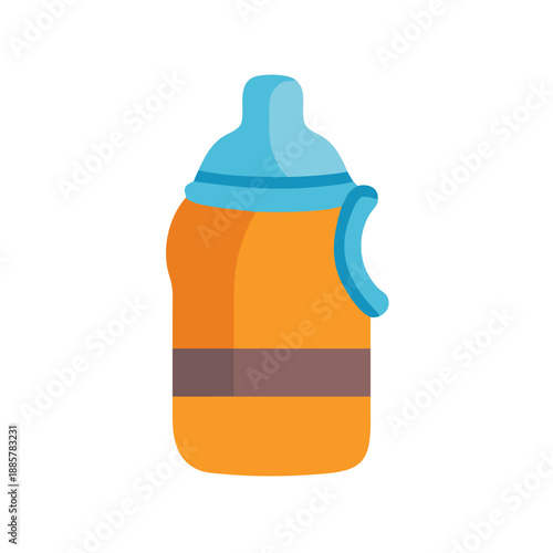 Modern baby bottle with handles on a black background, simple graphic design