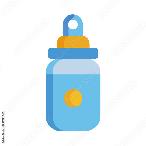 Baby bottle icon with handle and yellow details over a black background