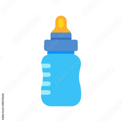 Illustrated baby bottle in blue and yellow on a black background