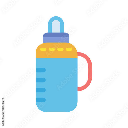Minimalistic illustration of a baby bottle with handle on a black background