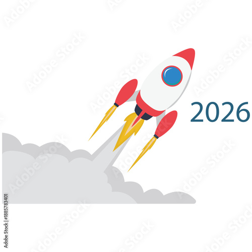 Rocket ship blasting off into the future in 2026