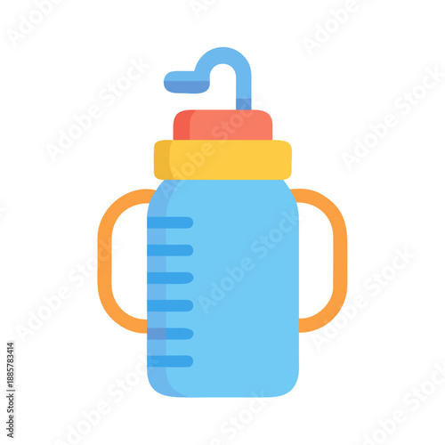 Baby feeding bottle illustration with handles on a black background