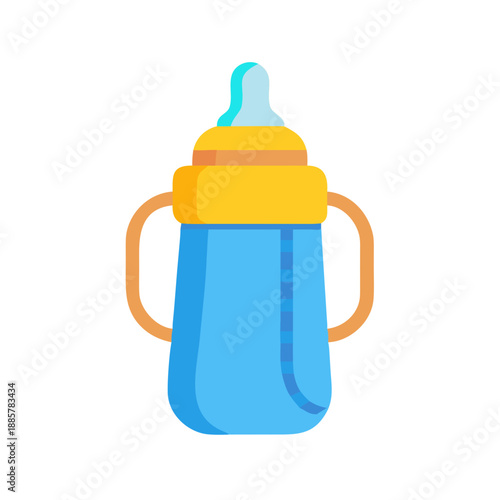Stylized baby bottle illustration isolated on black background for baby products