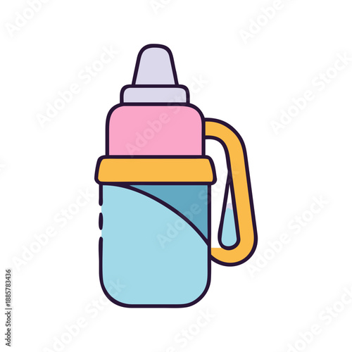 Isolated Sippy Cup Illustration with Light Blue and Pink Tones on Black Backdrop
