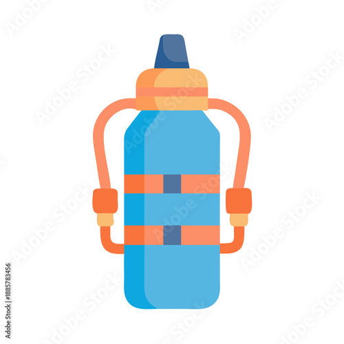 Flat Illustration of a Blue Water Bottle with Orange Holder Design