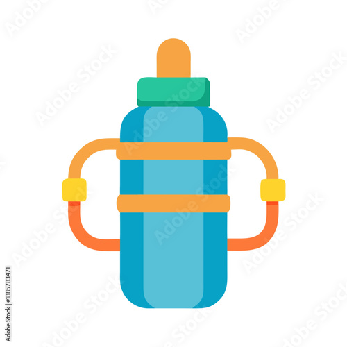 Isolated cartoon style sippy cup with handles on a black background