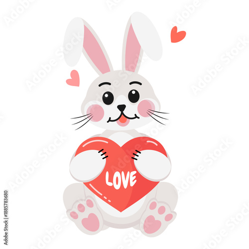 Valentines Day Cute Love Rabbit Holding Heart