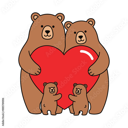 Bear Family Holding Heart Symbol Vector Illustration