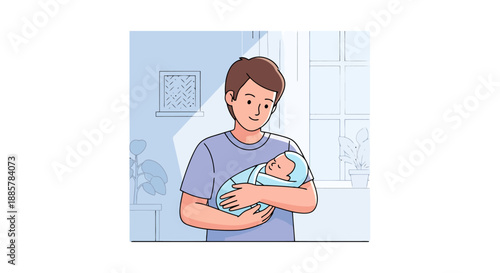 Caring Person Holding Newborn Baby Tenderly Indoors Gentle Sunlight Illuminates Warm Family Moment
