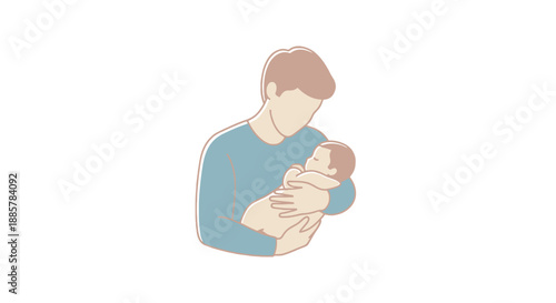 Father holds newborn baby gently embracing infant close in loving paternal care new family beginning bonding moment childhood development paternal