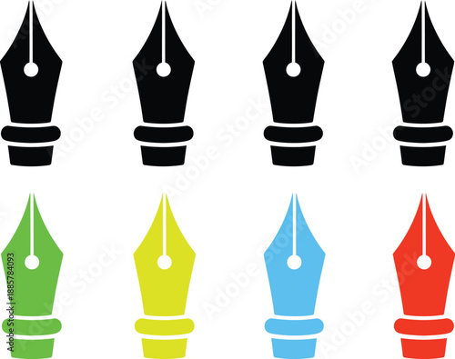 Set of colorful fountain pen nibs in various colors