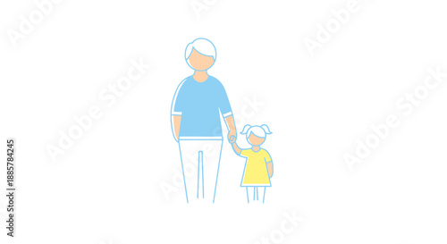 Father And Daughter Holding Hands Simple Line Art Representation For Family Bond And Parenthood Concepts