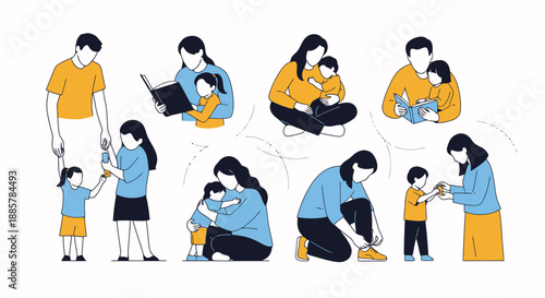 Loving Family Moments Diverse Activities Depicting Care Relationship Between Parents And Children Engaging In Daily Life Scenes