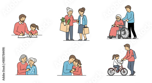 Intergenerational Connection Diverse Family Activities Showing Love Support and Care Across Different Ages and Lifestyles