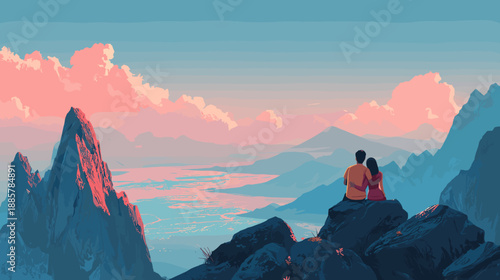 young couple sitting on the beach 