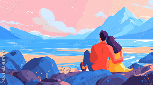 young couple sitting on the beach 