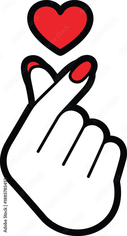 Obraz premium Korean Finger Heart Sign Hand Gesture Vector Art with Red Heart and Nails for Valentine's Day
