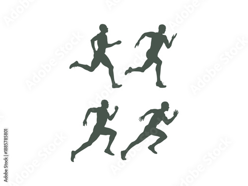 Marathon running men silhouette vector illustration showing athletic people running poses, sport competition, endurance training, fitness lifestyle and marathon event artwork