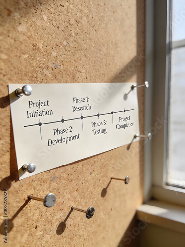 project timeline chart pinned to a cork board