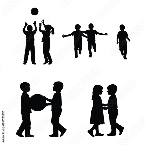 Kids Playing Silhouette Children Group Playtime Activities