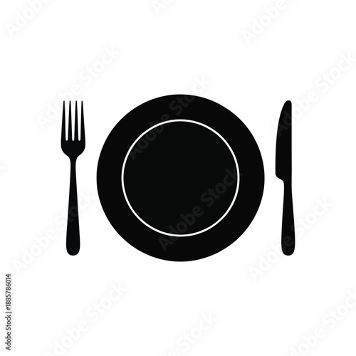 dining plate with fork and knife icon restaurant food service table setting and meal concept minimal flat vector illustration
