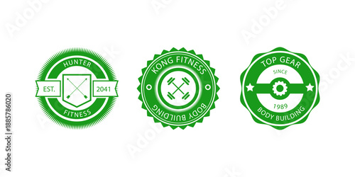 Comprehensive set of vintage fitness logos, signs and labels designed as vector templates for gym branding, t shirt design, banner promotion, sports identity and lifestyle illustration