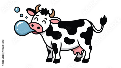 Cow blowing bubbles: Playful illustration of a charming cow, exuding joy as it blows a big bubble. captures the animal's innocence and whimsy in a unique, vibrant style.
