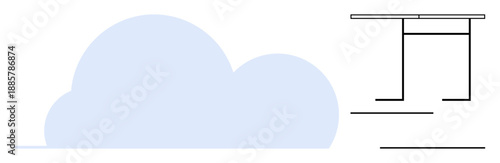 Cloud computing, technology, minimalism, cultural fusion, architecture, data storage. Light blue cloud next to a simple Japanese gate silhouette. Cloud computing and technology concept